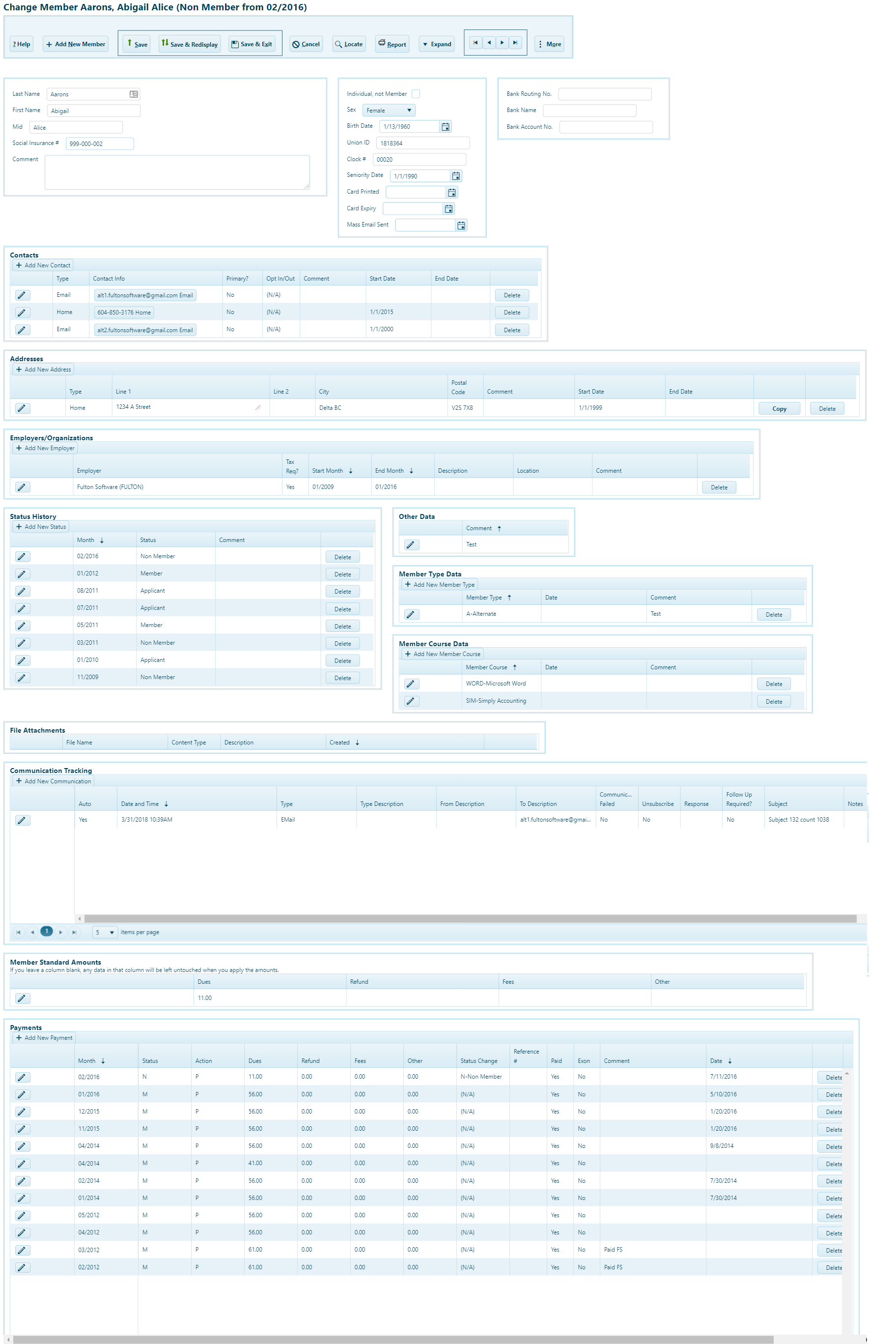 Sample of Member Screen, Expanded